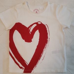 2Y Burberry Mini-Heart Tee in white and poppy red